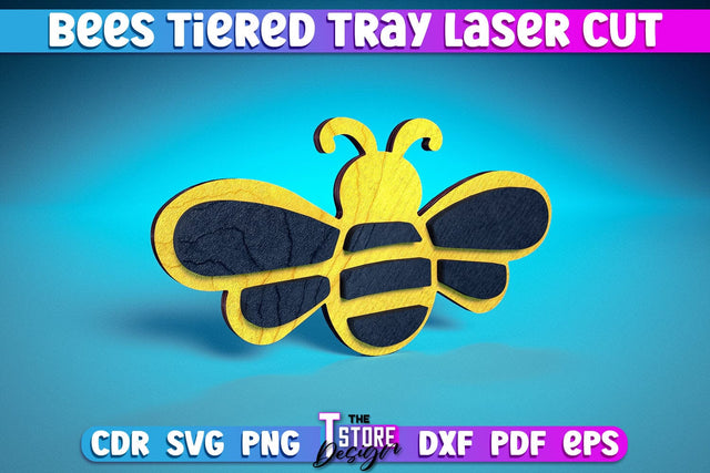Bees Tiered Tray Laser Cut | Tiered Tray Laser Cut Design | CNC Files SVG The T Store Design 