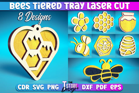 Bees Tiered Tray Laser Cut | Tiered Tray Laser Cut Design | CNC Files SVG The T Store Design 