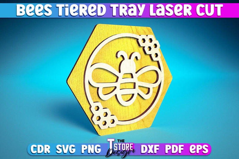 Bees Tiered Tray Laser Cut | Tiered Tray Laser Cut Design | CNC Files SVG The T Store Design 
