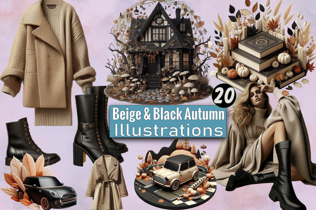 Beige & Black Autumn Clipart Sublimation SVGArt 