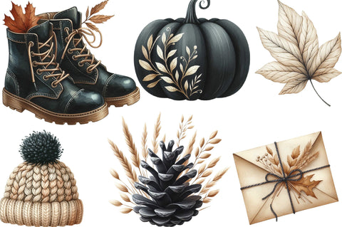 Beige & Black Autumn Watercolor PNG Sublimation SVGista 