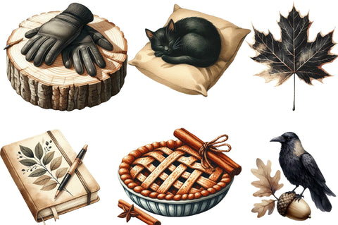 Beige & Black Autumn Watercolor PNG Sublimation SVGista 