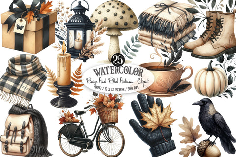 Beige & Black Autumn Watercolor PNG Sublimation SVGista 