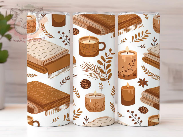 Beige Cozy Candle Hygge Tumbler, Beige Aesthetic Wrap, Hygge Style Sublimation, 20oz Cozy Tumbler, Minimalist Candle Art, Warm Hygge Mug, Whimsical Cozy Cup Sublimation Lara' s Designs 