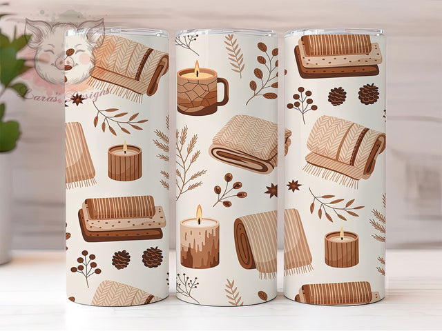 Beige Cozy Candle Hygge Tumbler, Beige Aesthetic Wrap, Hygge Style Sublimation, 20oz Cozy Tumbler, Minimalist Candle Art, Warm Hygge Mug, Whimsical Cozy Cup Sublimation Lara' s Designs 