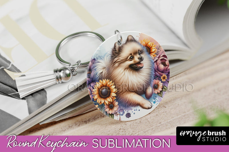 Beige Pomeranian Keychain - Dog mom Floral Keychain Sublimation Design Sublimation OrangeBrushStudio 