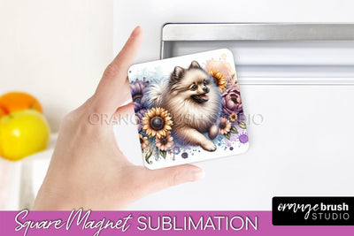 Beige Pomeranian Magnet Sublimation - Dog Mom Floral Magnet PNG Design Sublimation OrangeBrushStudio 
