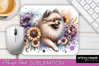 Beige Pomeranian Mouse Pad Design - Dog Mom Floral Mousepad Sublimation Sublimation OrangeBrushStudio 