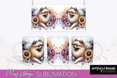 Beige Pomeranian Mug Wrap - Dog Mom Floral Coffee Mug PNG Sublimation Sublimation OrangeBrushStudio 