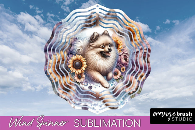 Beige Pomeranian Wind Spinner, Dog Mom Floral Wind Spinner Sublimation Sublimation OrangeBrushStudio 