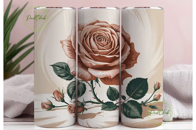 Beige Rose Floral 20oz Tumbler Wrap Sublimation PixelChick 