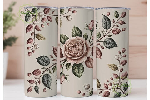 Beige Rose Floral 20oz Tumbler Wrap Sublimation PixelChick 