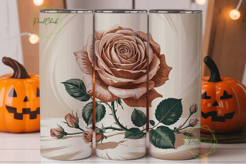 Beige Rose Floral 20oz Tumbler Wrap Sublimation PixelChick 