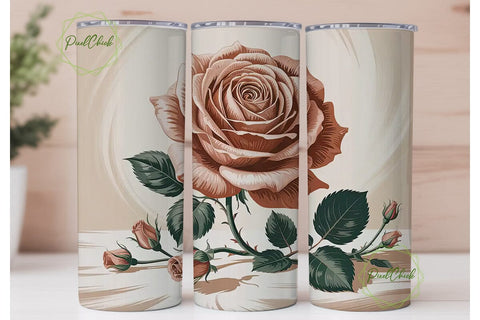 Beige Rose Floral 20oz Tumbler Wrap Sublimation PixelChick 