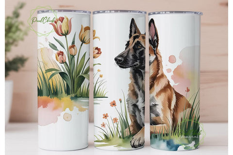 Belgian Malinois Dog & Flowers Tumbler Sublimation PixelChick 