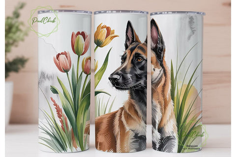 Belgian Malinois Dog & Flowers Tumbler Sublimation PixelChick 