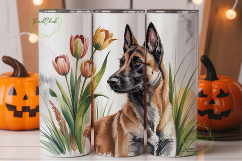 Belgian Malinois Dog & Flowers Tumbler Sublimation PixelChick 