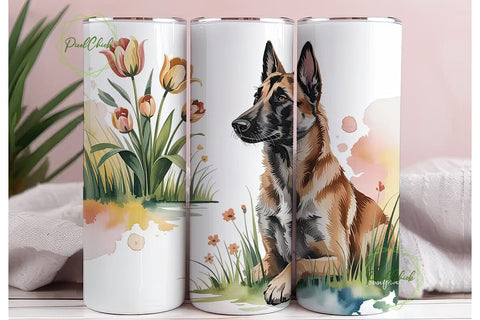 Belgian Malinois Dog & Flowers Tumbler Sublimation PixelChick 