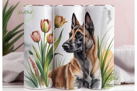 Belgian Malinois Dog & Flowers Tumbler Sublimation PixelChick 