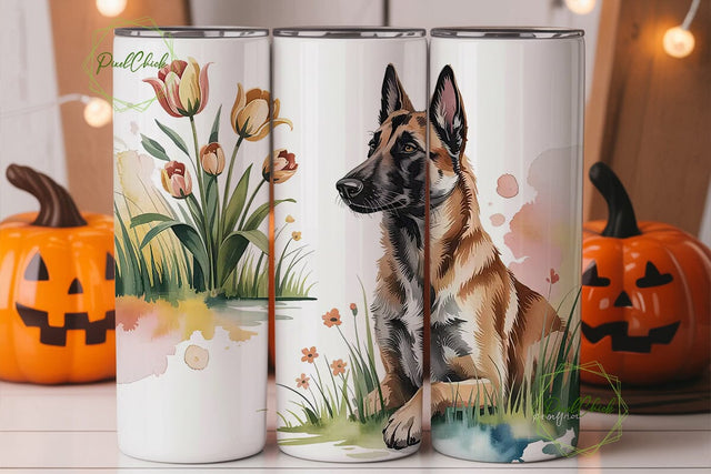 Belgian Malinois Dog & Flowers Tumbler Sublimation PixelChick 