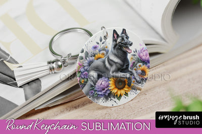Belgian Malinois Keychain - Dog mom Floral Keychain Sublimation Design Sublimation OrangeBrushStudio 