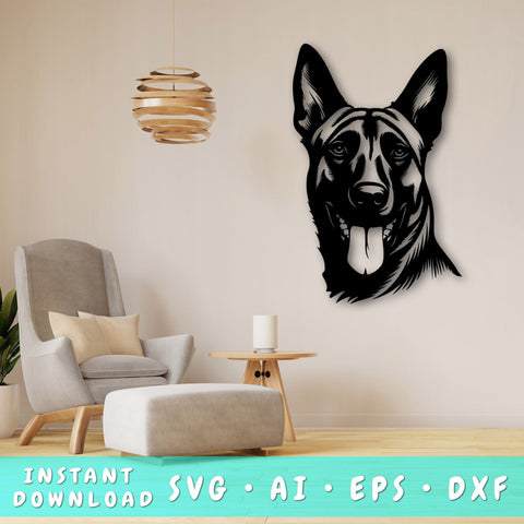 Belgian Malinois Laser SVG Cut File, Belgian Malinois Glowforge File, Belgian Malinois DXF, Belgian Malinois Wall Art SVG SVG HappyDesignStudio 