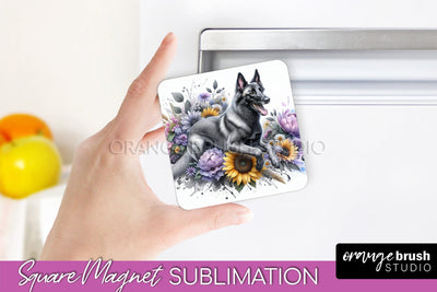 Belgian Malinois Magnet Sublimation - Dog Mom Floral Magnet PNG Design Sublimation OrangeBrushStudio 