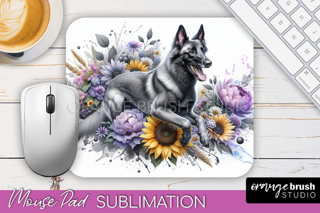 Belgian Malinois Mouse Pad Design - Dog Mom Floral Mousepad Sublimation Sublimation OrangeBrushStudio 