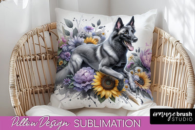 Belgian Malinois Pillow Cover - Dog Mom Floral Pillow Sublimation Sublimation OrangeBrushStudio 