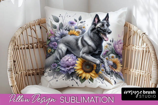 Belgian Malinois Pillow Cover - Dog Mom Floral Pillow Sublimation Sublimation OrangeBrushStudio 