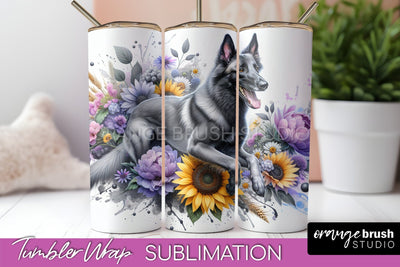 Belgian Malinois Tumbler Wrap - Dog Mom Floral Tumbler Sublimation Sublimation OrangeBrushStudio 