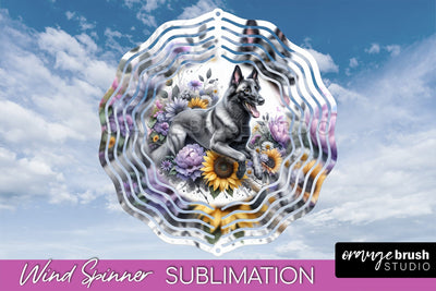 Belgian Malinois Wind Spinner, Dog Mom Floral Wind Spinner Sublimation Sublimation OrangeBrushStudio 