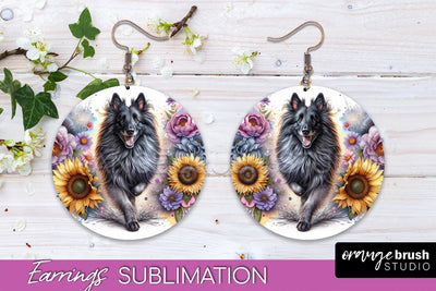 Belgian Tervuren Earrings - Dog Mom Floral Round Earring Sublimation Sublimation OrangeBrushStudio 