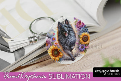 Belgian Tervuren Keychain - Dog mom Floral Keychain Sublimation Design Sublimation OrangeBrushStudio 