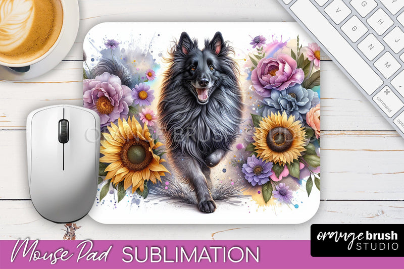 Belgian Tervuren Mouse Pad Design - Dog Mom Floral Mousepad Sublimation Sublimation OrangeBrushStudio 