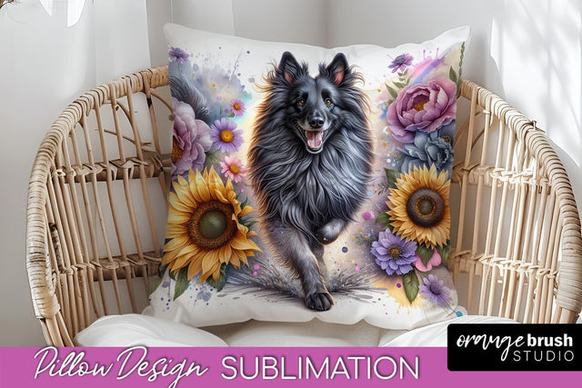 Belgian Tervuren Pillow Cover - Dog Mom Floral Pillow Sublimation Sublimation OrangeBrushStudio 