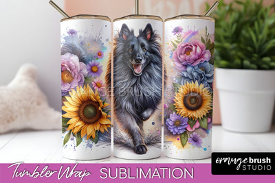 Belgian Tervuren Tumbler Wrap - Dog Mom Floral Tumbler Sublimation Sublimation OrangeBrushStudio 