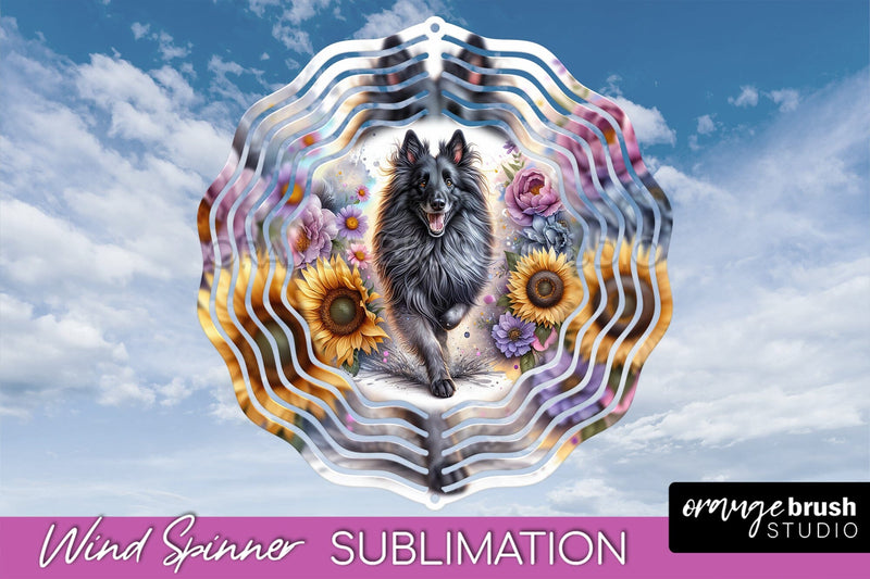 Belgian Tervuren Wind Spinner, Dog Mom Floral Wind Spinner Sublimation Sublimation OrangeBrushStudio 