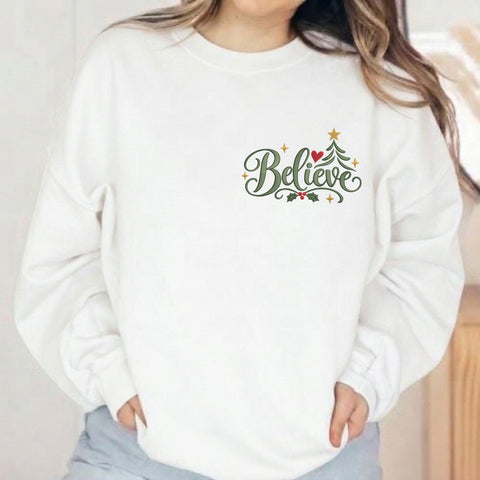 Believe Christmas Embroidery Design – Christmas Tree Holly Berry Holiday Script Machine Embroidery File Embroidery/Applique DESIGNS PatternFeed8 