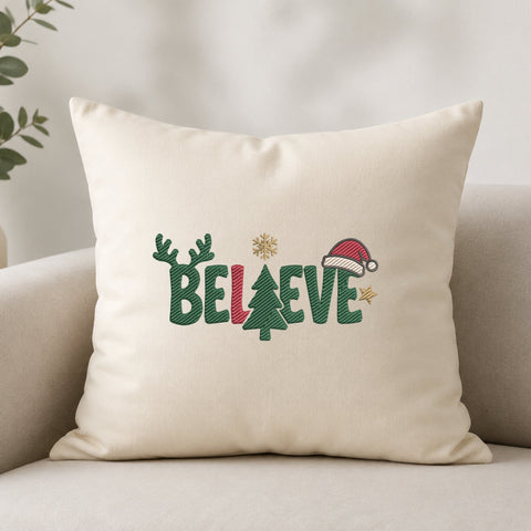 Believe Christmas Embroidery Design – Christmas Tree Santa Hat Reindeer Machine Embroidery File, Holiday Shirt Design Embroidery/Applique DESIGNS PatternFeed8 
