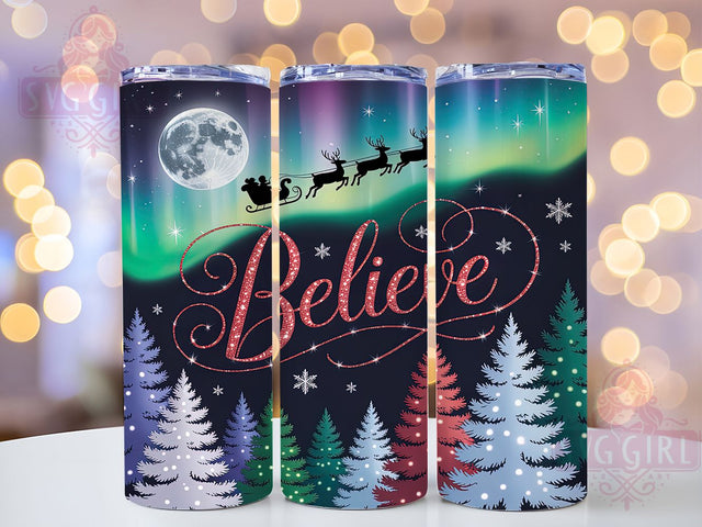 Believe Christmas Spirit Tumbler, Ready To Press Sublimation Design, Holiday Print Transfer Art, 20oz Festive Tumbler, Whimsical Believe Mug, Inspirational Holiday Cup, Christmas Spirit Wrap Sublimation SvggirlplusArt 