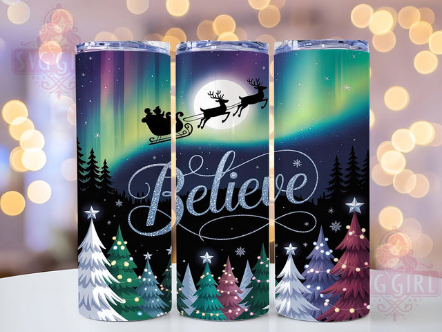 Believe Christmas Spirit Tumbler, Ready To Press Sublimation Design, Holiday Print Transfer Art, 20oz Festive Tumbler, Whimsical Believe Mug, Inspirational Holiday Cup, Christmas Spirit Wrap Sublimation SvggirlplusArt 