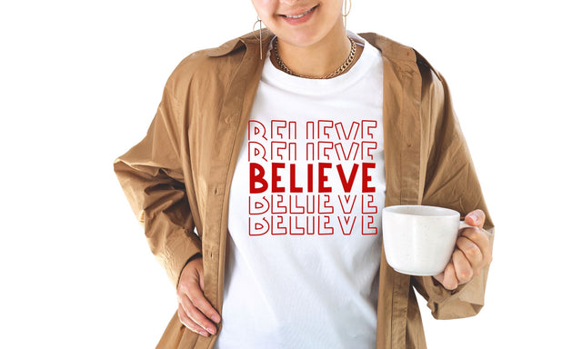 Believe Christmas Typography PNG | Red Holiday Design | Inspirational Christmas Sublimation Art Sublimation Print Perfect Design Shop 