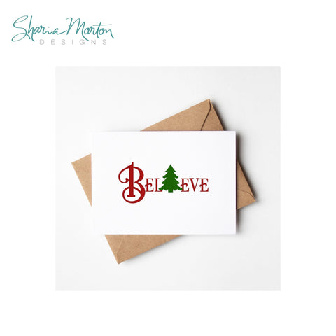 Believe Christmas Vinyl with Tree SVG Sharia Morton Designs 
