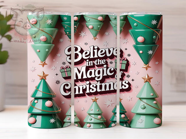 Believe in Magic Christmas Tumbler, Pink Christmas Tree Wrap, Holiday Mug Design, Sublimation Wrap, Festive Drinkware, Believe In Magic, Cute Winter Gift Sublimation Lara' s Designs 