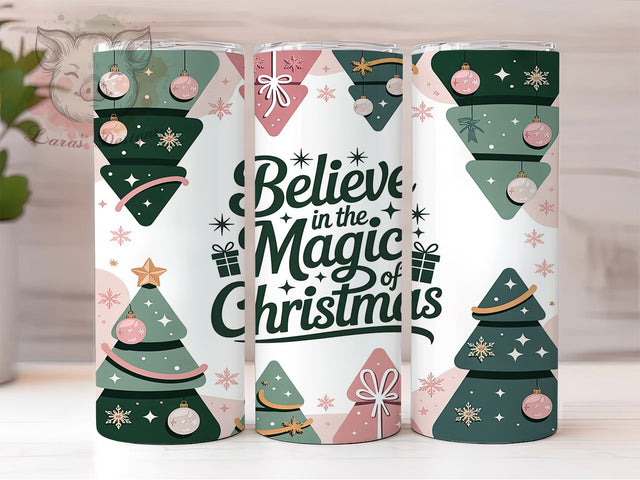 Believe in Magic Christmas Tumbler, Pink Christmas Tree Wrap, Holiday Mug Design, Sublimation Wrap, Festive Drinkware, Believe In Magic, Cute Winter Gift Sublimation Lara' s Designs 