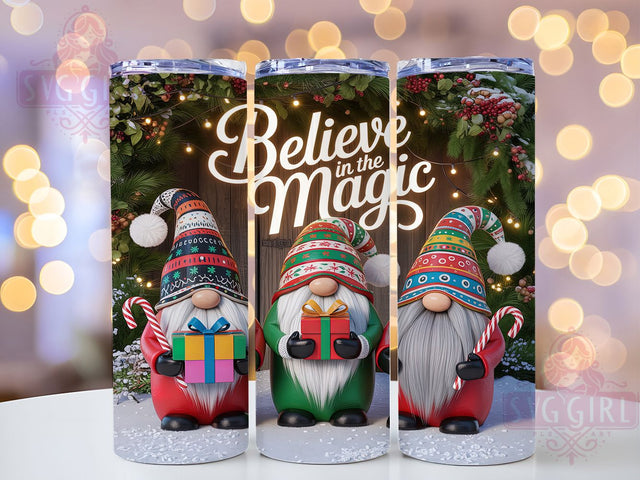 Believe in the Magic Gnome Tumbler, Believe in the Magic Sublimation Design, Festive Gnome Holiday Art, 20oz Christmas Tumbler, Whimsical Holiday Mug, Adorable Gnome Cup, Magical Christmas Wrap Sublimation SvggirlplusArt 