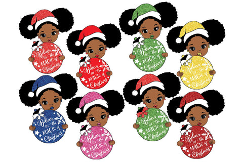 Believe in the Magic of Christmas Afro Girl | Cute Holiday Ornament SVG for Shirts, Cards, Mugs and Crafts SVG 1uniqueminute 