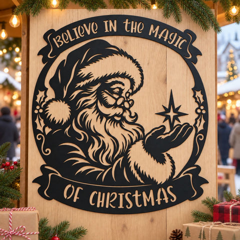 Believe in the Magic of Christmas Laser SVG | Santa Christmas DXF | Christmas Metal Art | Plasma CNC Cut File | Holiday Sign SVG HappyDesignStudio 