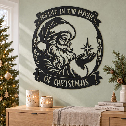 Believe in the Magic of Christmas Laser SVG | Santa Christmas DXF | Christmas Metal Art | Plasma CNC Cut File | Holiday Sign SVG HappyDesignStudio 